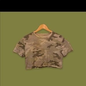 This is a camo print T-shirt crop top size small